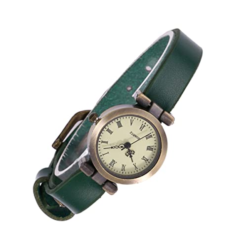 UKCOCO Damen-Armbanduhr, Vintage-Damen-Armbanduhr, Leder-Armbanduhr, Römisch, grün, 23x2.6cm von UKCOCO