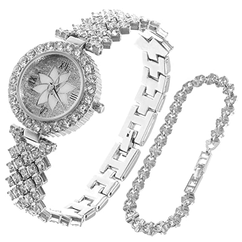 UKCOCO Uhrengehäuse Damen-Armbanduhr Weibliche Glänzende Strass-Quarzuhr Mit Armband Silberner Anzug von UKCOCO