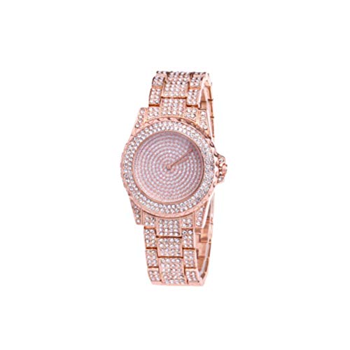 UKCOCO Damen-Armbanduhren – Damen-Edelstahluhr Stilvolle Luxus-Strass-Armbanduhr für Damen Elegante Diamant-Damenuhr für Damen Mode Freizeitkleid Roségold von UKCOCO