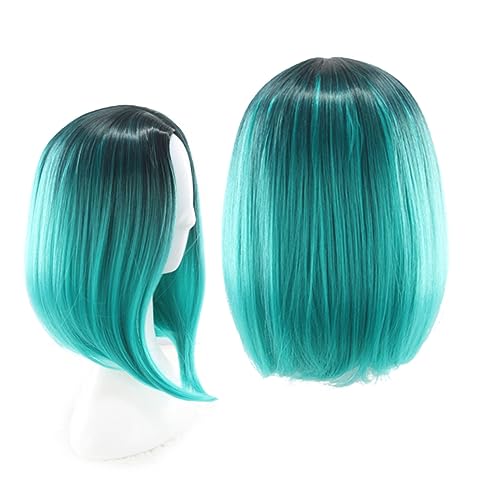 UKCOCO Farbverlaufs-bob-perücke Für Damen Dunkelgrün Farbverlauf Hochtemperatur-kunsthaar Glatte Spitze Geeignet Für Alltag Partys Cosplay Und Andere Anlässe von UKCOCO