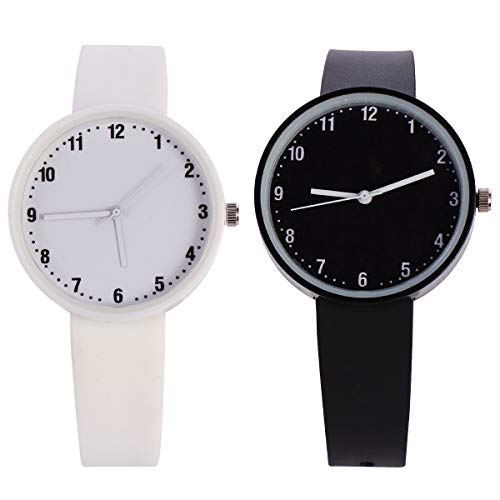 UKCOCO Damenuhr 2pcs Girls Color Watch Modische Armbanduhr Student Geschenk (Weiß, Schwarz) von UKCOCO