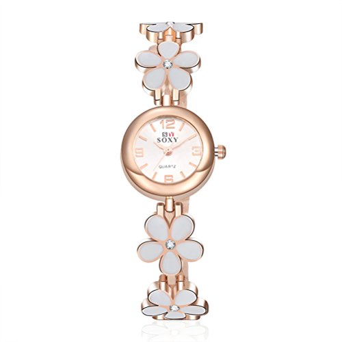 UKCOCO Damenuhr Minimalistische Lady Crystal Uhren Blumenarmbanduhr für Frauen (Weiß mit Black Box) von UKCOCO