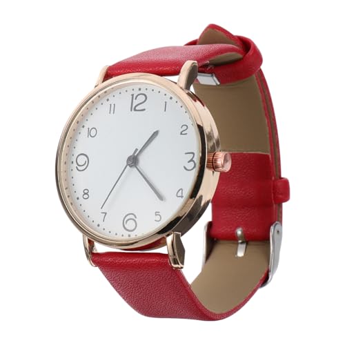 UKCOCO Damen Armbanduhr Leder: Analog Quarz Uhr mit Leder Armband Einfache Business Klassische Armbanduhr für Frauen,Rot von UKCOCO