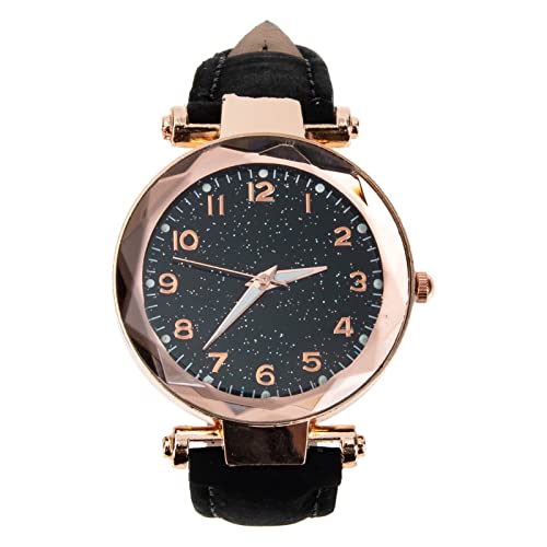 UKCOCO Dekorative Damen-Armbanduhr Mit Schwarzem Mattem Lederarmband Modische Uhr Für Frauen Elegantes Design Für Alltag Und Besondere Anlässe von UKCOCO