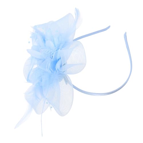 UKCOCO Eleganter Fascinator Haarreif mit Federn und Netzschleier Leichter Vintage Haarschmuck für Hochzeit Party und Fotoshooting Romantisches Accessoire für Damen Hellblau von UKCOCO