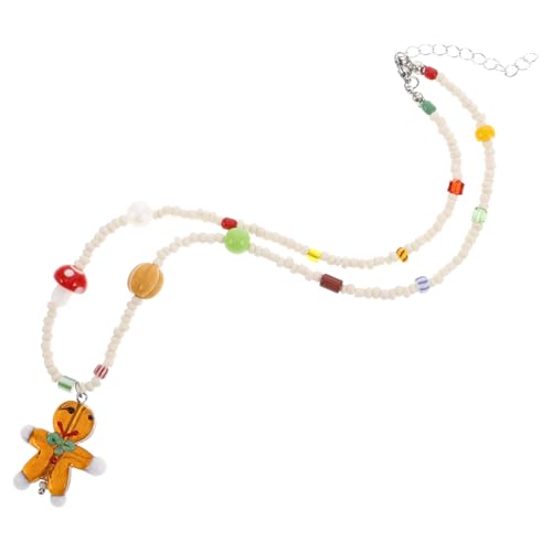 UKCOCO Festliche Gingerbread Man Halskette aus Langlebigem Kunststoff Handgefertigter Weihnachtskeks Anhänger Süßer Weihnachtsschmuck für Festliche Outfits und Geschenkideen von UKCOCO