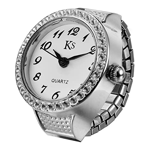 UKCOCO Finger Ring Uhr, Unisex Ring Uhr Silber Einfache Ring Uhr Fingeruhr Fingerring Uhr Arabische Ziffern Ring Uhr Finger für Frauen, siehe abbildung, 2.3X2CM von UKCOCO