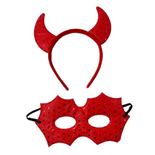 UKCOCO Halloween Teufelshorn Stirnband Mit Maske Cosplay Haarreifen Performance Requisite Für Party Kopfschmuck Pu Horn Accessoire von UKCOCO