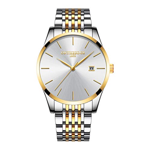 UKCOCO Herrenuhr Business Men Quarz Armbanduhr Edelstahl Mode wasserdichte Armbanduhren (Weiß und Gold) von UKCOCO
