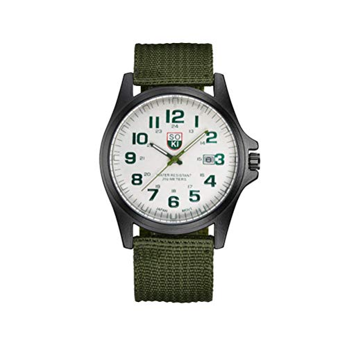 UKCOCO Herrenuhr Mann Quarz Armbanduhr gewebte Nylon Herrenuhr Mode Armbanduhren Kalender Quarz Armbanduhr (Green) von UKCOCO