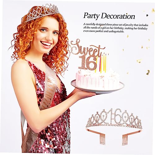 UKCOCO Jahre Roségold Geburtstagsdeko Set mit Schärpe Tortendeko Leichtes Teiliges Party Accessoire für Frauen Strassbesetzte Krone mit Sicherem für Unvergessliche von UKCOCO