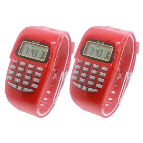 Herrenuhr Kinderuhr 2 Uhr Taschenrechner Tragbare Berechnung Uhr Handgelenk Geometrische Operation Uhr Geburtstagsgeschenk für Kinder Rot Taschenrechner Uhr von UKCOCO