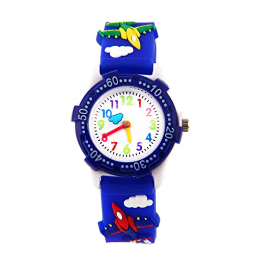 UKCOCO Kinderuhr 3D Cartoon Flugzeuguhr zarte entzückende Armbanduhr Kinder wasserdichte Uhr kreative Kinder Geschenk (blau) von UKCOCO