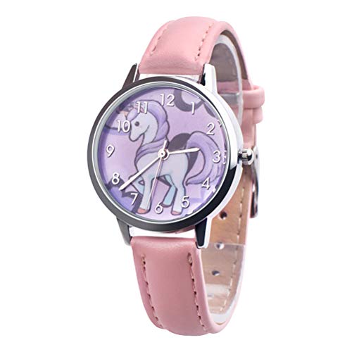 UKCOCO Kinderuhr Cartoon Einhorn Muster Uhr wasserdichte Armbanduhr Quarzuhr Mode Cartoon Kinder Uhr Armbanduhr mit Lederbändern (Pink) von UKCOCO