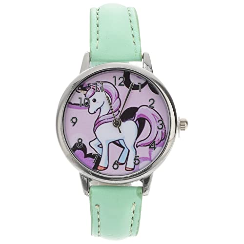 UKCOCO Kinderuhr Cartoon Einhorn Muster Uhr wasserdichte Armbanduhr Quarzuhr Mode Cartoon Kinder Uhr Armbanduhr mit Lederbändern (grün) von UKCOCO