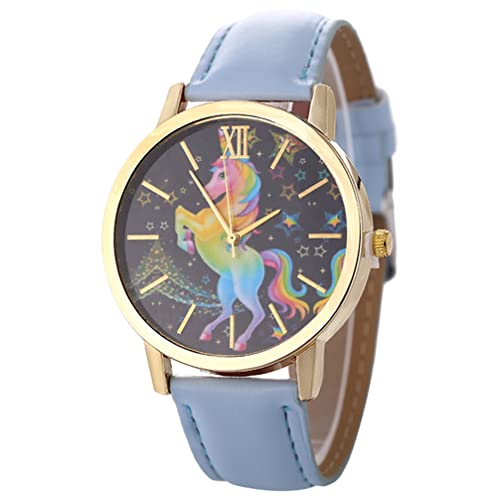 UKCOCO Übungsuhr Armbanduhren Für Jungen Casual Armbanduhr Quarz Armbanduhr Cartoon Einhorn Armbanduhr Silikon Strap Slim Uhren für Kinder Studenten (Blau) Minimalistische Armbanduhr von UKCOCO