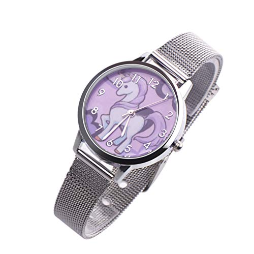 UKCOCO Cartoon Einhorn Kinderuhr Mit Edelstahlband wasserdichte Quarzuhr Für Mädchen Und Jungen Einstellbare Armbanduhr Für Geburtstag Und Feiertage von UKCOCO