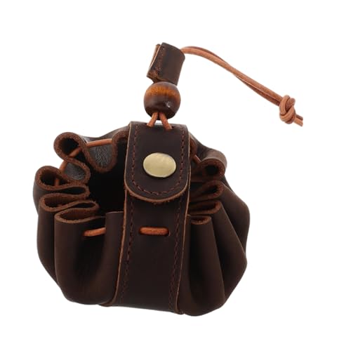 UKCOCO Kleiner Handgefertigter Leder-münzbeutel Mit Zugband Kompakte Geldbörse Für Männer Und Frauen Vintage Design Für Münzen Schlüssel Und Kleine Accessoires von UKCOCO
