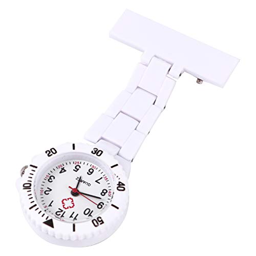 UKCOCO Taschenuhr Damenteile Modeuhren Für Damen Krankenschwesteruhr Uhr Mit Silikonhülle Abzeichen Uhr Clip-on-Uhr Digitaluhr Für Frauen Geschenk Weiß Koreanische Version Metall Fräulein von UKCOCO