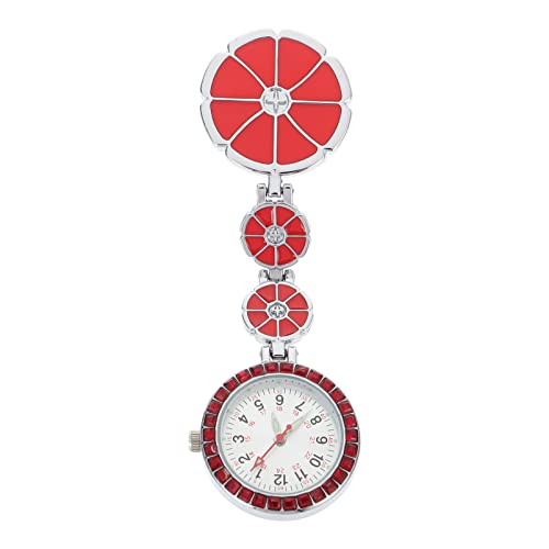 UKCOCO Krankenschwesteruhr Pflegeuhr mit Clip Fob Uhr Blumen Arzt Mini Taschenuhr Personalisierte Ansteckuhren Quarz Digital Quarzwerk Armbanduhr für Damen Student Schwestern Geschenke Rot von UKCOCO