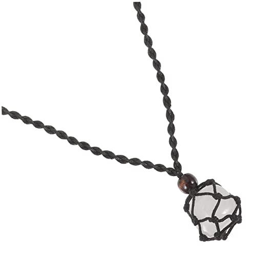 UKCOCO Kristallstein Halskette für Damen Verstellbares Schwarzes Netzgeflecht Natürlicher Rohkristall Anhänger Langlebige Strickkette Eleganter Schmuck für Alltag und von UKCOCO