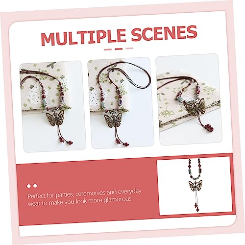 UKCOCO Lange Damen Halskette mit Keramik Schmetterlings Anhänger Vintage Pullover Kette aus Boho Modeschmuck Stilvolle Geschenkidee für Frauen und Freundinnen von UKCOCO