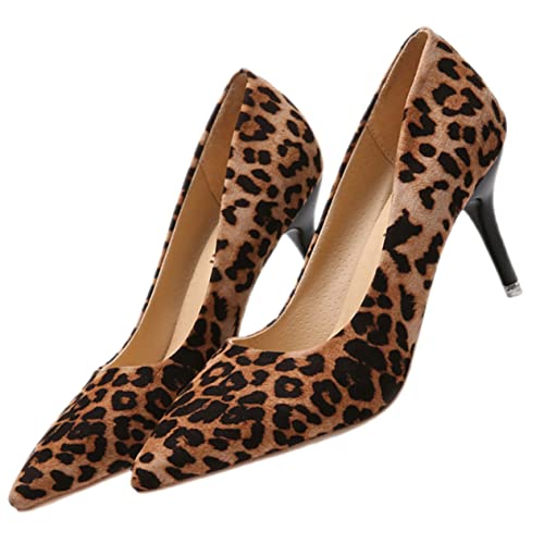 UKCOCO Leopard Print High Heels Damen Pumps Spitz Zulaufend Modisch und Elegant Vielseitig für Party Büro und Freizeit Stilvolle Einzelschuh von UKCOCO