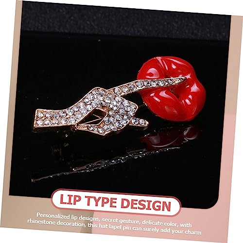 UKCOCO Lippenbrosche Metall mit Strass Modischer Anstecker für Anzug Mütze Vielseitiges Kleidungsabzeichen Dekorativer Pin für Jacke Schal und Rucksack Damen Accessoire in Rot von UKCOCO