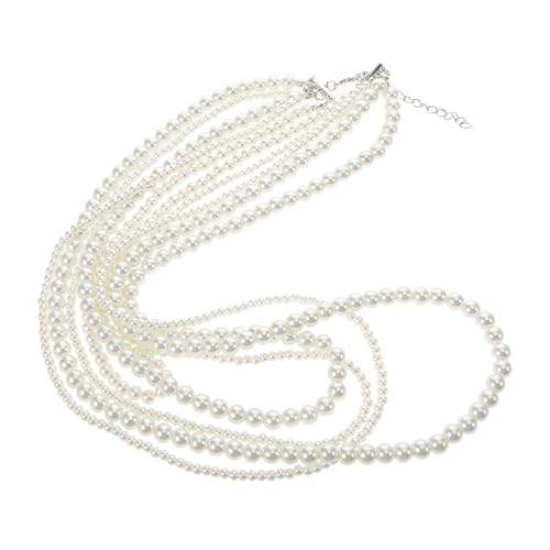 UKCOCO Mehrlagige Weiße Perlenhalskette Damen Langes Modisches Schmuckstück mit Kleinen Glasperlen Leicht und Elegant für Party Alltag und Pullover Layering von UKCOCO