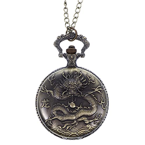 UKCOCO Hängende Halskette Taschenuhr Vintage-Stil Quarzuhr Herren Drachenmuster Gentlemans Accessoire UKCOCO Hängende Halskette Taschenuhr Vintage-Stil Quarzuhr Herren Drachenmuster Gentlemans Accessoire von UKCOCO