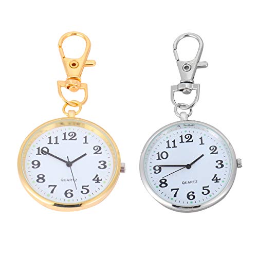 UKCOCO Vintage Taschenuhr Mode Taschenuhr 2PCS Simple Hanging Pocket Watch Moderne Uhr Anhänger Schlüsselanhänger Quarz Taschenuhr für ältere (Silber, Golden) Uhr Schlüsselbund von UKCOCO