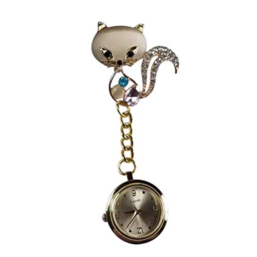 UKCOCO Arzt Taschenuhr Ansteckuhr Mode Taschenuhr Fox Design Taschenuhr Doktor Hängende Uhr Medizinische Taschenuhr Strass eingelegte Brosche Pin Uhr Dekor (golden) Goldene Taschenuhr von UKCOCO