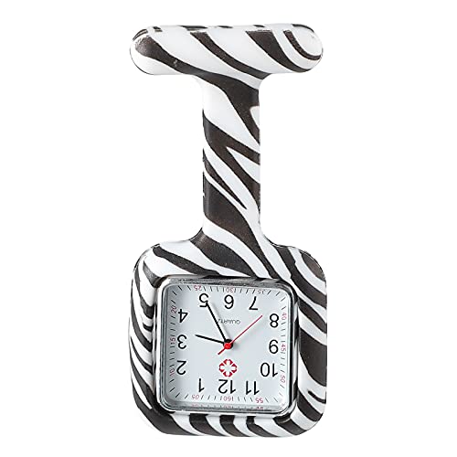 UKCOCO Taschenuhr Zebra Brosche Arzt Clip-on-Uhr Schwesternuhr Zum Anklemmen Ansteckuhr Aus Zweiter Hand Schwesternuhr Zebra Revers Uhr Kieselgel Aufsteckbar Krankenschwester Stethoskop von UKCOCO