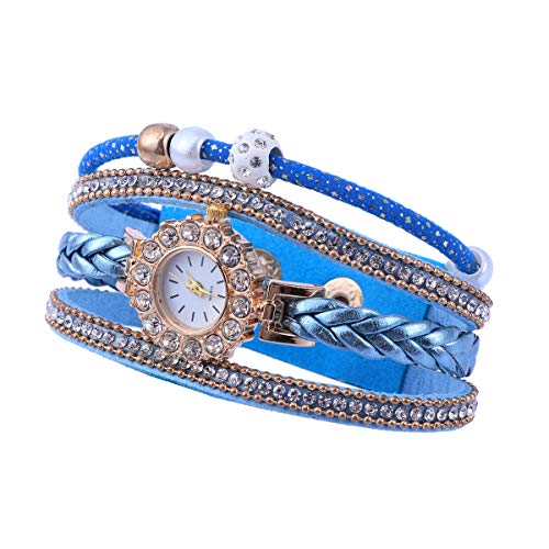 UKCOCO Modeuhr Frauen Weave Watch Fashion Persönlichkeit Armband Diamantbesetzte Perle Multi- Layer- Uhr (Royalblue) von UKCOCO