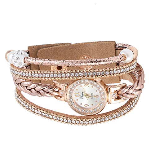 UKCOCO Modeuhr Frauen weben Uhr Mode Persönlichkeit Armband Diamant besetzt Perle Multi- Layer- Uhr (Beige) von UKCOCO