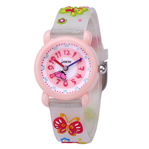 UKCOCO Modeuhr Kinder Uhr 3D Cartoon Dinosaurier Muster Silikonband Wasserdicht Quarz Armbanduhr Geschenk Kinder Jungen Mädchen (Butterfly Loose Powder, Weiß) von UKCOCO