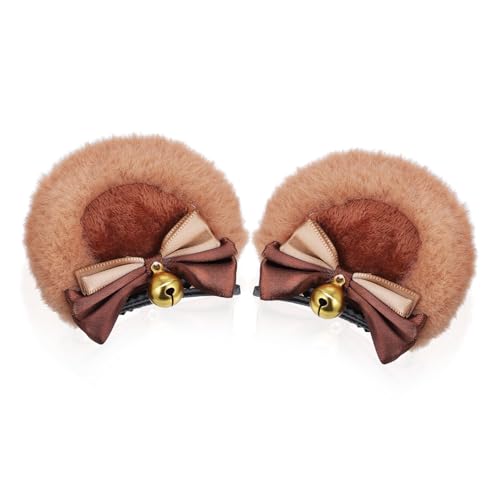 UKCOCO Niedliche Bär Ohren Haarspangen mit Schleife Sichere Clips für Mädchen Weich und Fest Haltend für Halloween Cosplay Party Vielseitiger Haarschmuck in Kamelbraun von UKCOCO