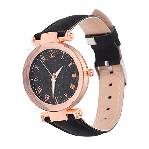 UKCOCO Damen Armbanduhr Mit Römischem Ziffernblatt Modische Lederarmbanduhr Verstellbare Quarzuhr Für Frauen Stilvolle Freizeit Uhr in Schwarz Für Mädchen Und Damen von UKCOCO