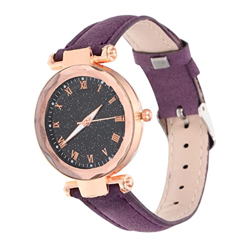 UKCOCO Quarz Damenuhren Freizeituhr Für Mädchen Freizeituhr Für Damen Modeuhren Für Damen Lederuhr Für Damen Frauen Verstellbare Uhr Armbanduhr Für Damen Mann Gürtel Quarz Violett Rom von UKCOCO