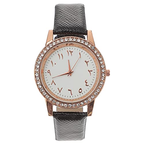 UKCOCO Quarz-Uhren für Damen, PU-Gürtel-Uhr, modisch, glitzernd, einzigartige Armbanduhr, Verstellbarer Gürtel-Uhr, Schwarz, 24X4CM, Riemen von UKCOCO