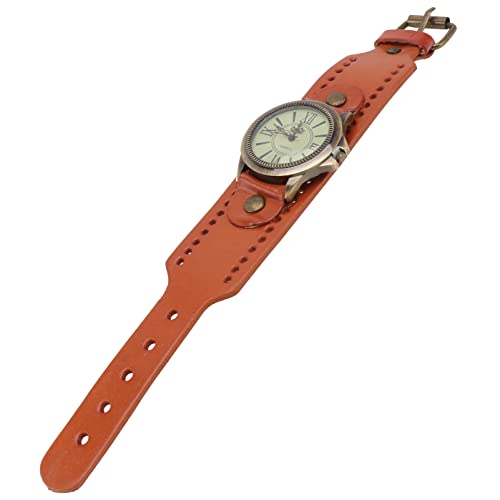 UKCOCO Echtleder Armbanduhr Freizeituhr Retro Lederuhr R?mische Ziffern Analoge Quarzuhren Einzigartige für Frau M?nner Damenuhr Mädchenuhren Orange Armbanduhr von UKCOCO