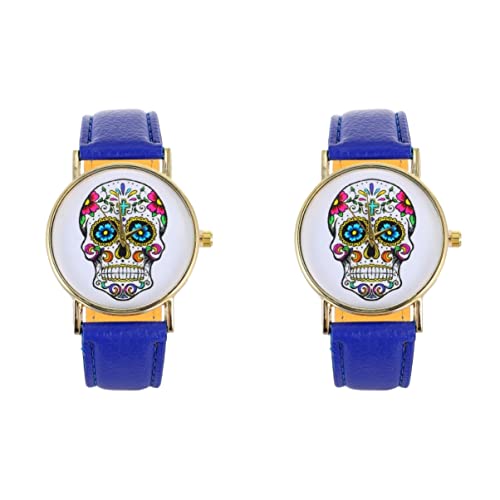 UKCOCO Lederarmband Geschenke Ansehen von 2 Totenkopf Punk Damenuhren Damenuhr Armbanduhr für Damenuhr PU- Leder Modeuhren Für Damen Frauen Armbänder von UKCOCO