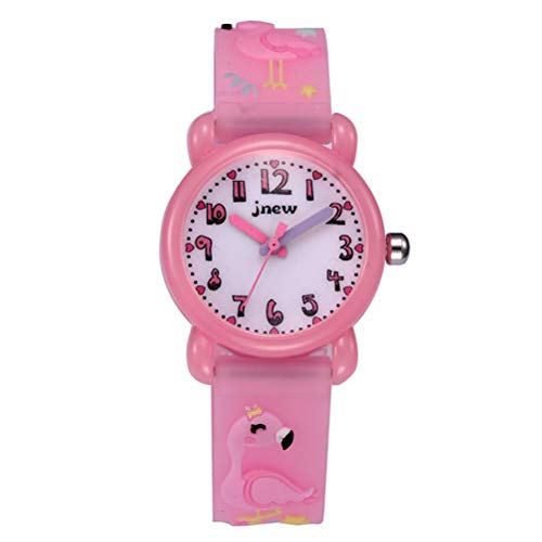 UKCOCO Stilvolle Uhr Cartoon 3D Kinderuhr wasserdichte Uhr Flamingo Muster Armbanduhr für Kinder Kinder (Pink) von UKCOCO