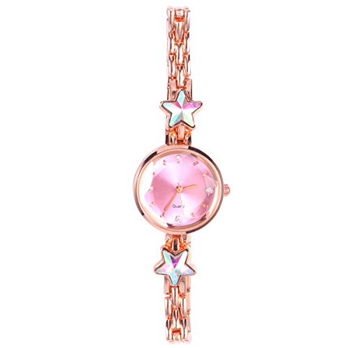 UKCOCO Stilvolle Uhr Damen Alloy Watch Star Shaped Strass Armbanduhr wasserdichte Quarzuhr Zarte Handgelenkdekoration (Pink) von UKCOCO