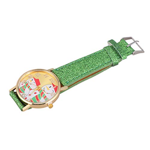 UKCOCO Stilvolle Uhr Damen Christmas Style Uhr Elegante PU Leder Quarz Armbanduhr Schöne Freizeit Schneemann Stil Uhr Schmuck für Damen (Green Band) von UKCOCO