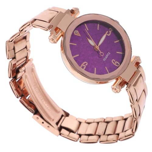 UKCOCO Glitzernde Uhr Lila Dekor Orologio Analogico Donna Handgelenk Dekoration Decorazione Orologio Donna Decorazione Polso Donna Armbanduhr Rostfreier Stahl Edelstahlband Violett Frau von UKCOCO