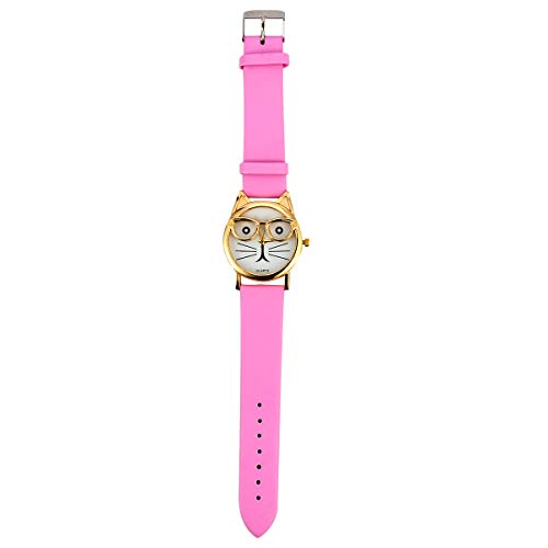 UKCOCO Stilvolle Uhr Katzengesichtsuhr Lederarmband Quarzarmbanduhren Kinder Damenuhr (Pink) von UKCOCO