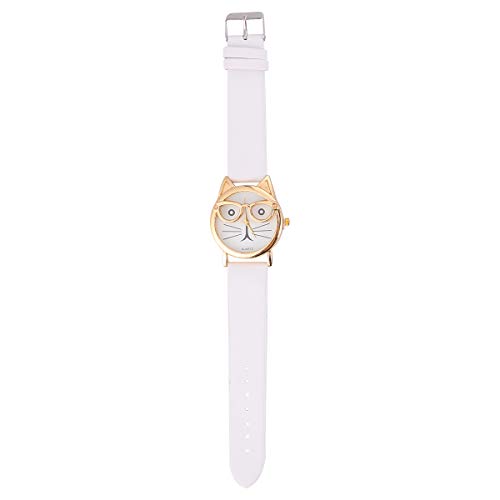 UKCOCO Stilvolle Uhr Katzengesichtsuhr Lederarmband Quarzarmbanduhren Kinder Damenuhr (Weiß) von UKCOCO