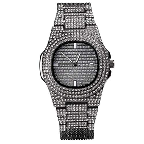 UKCOCO Strassuhr Männer Diamantuhren Für Damen Armbanduhr Strass Uhr Bling-Uhr Für Männer Herrenuhren Schwarze Uhr Kristall Hippop-Uhr Uhrenarmband Aus Zirkon Mann Combo-Platte Perlmutt von UKCOCO