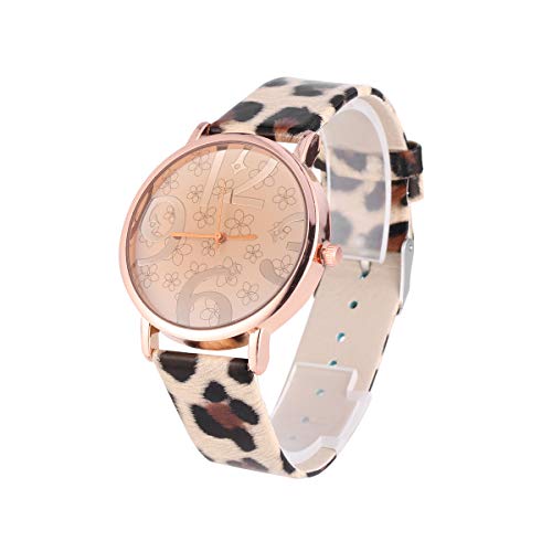 UKCOCO Damen Armbanduhr Leopard Design Runde Ziffernblatt Quarz Uhr Pu Lederarmband Elegante Uhr Für Modebewusste Frauen Perfektes Zu Jedem Anlass von UKCOCO
